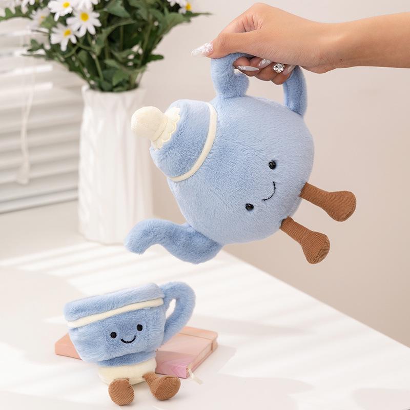 Creative Tea Set Figurines: Fun Dessert Plush Toys & Restaurant Ornaments for Girls