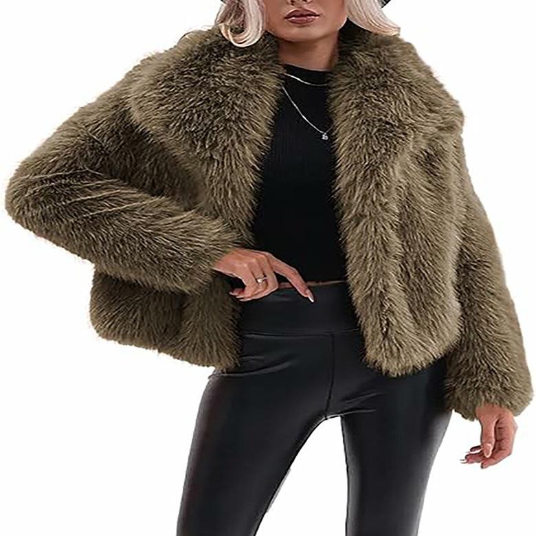Eco-friendly Faux Fur Coat with Large Lapel, European-American Fashion, Thick and Cozy, Winter 2025 Collection