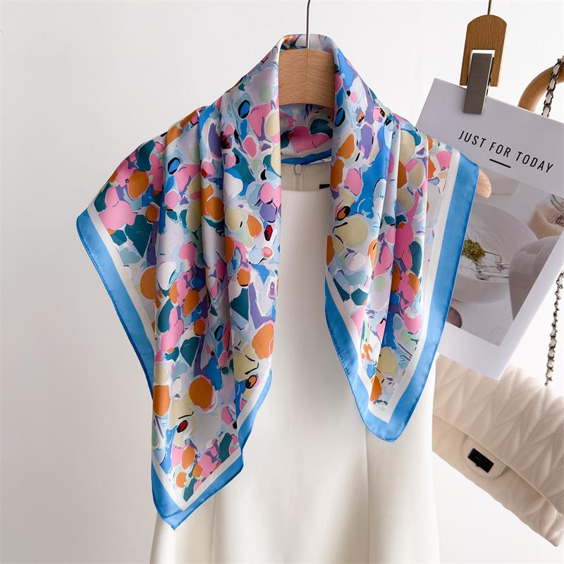 

Шелковый платок с цветным точечным принтом, квадратный платок, шаль высокого класса, профессиональный, универсальный, шейный, маленький квадратный платок, косынка Unilateral 66-70CM