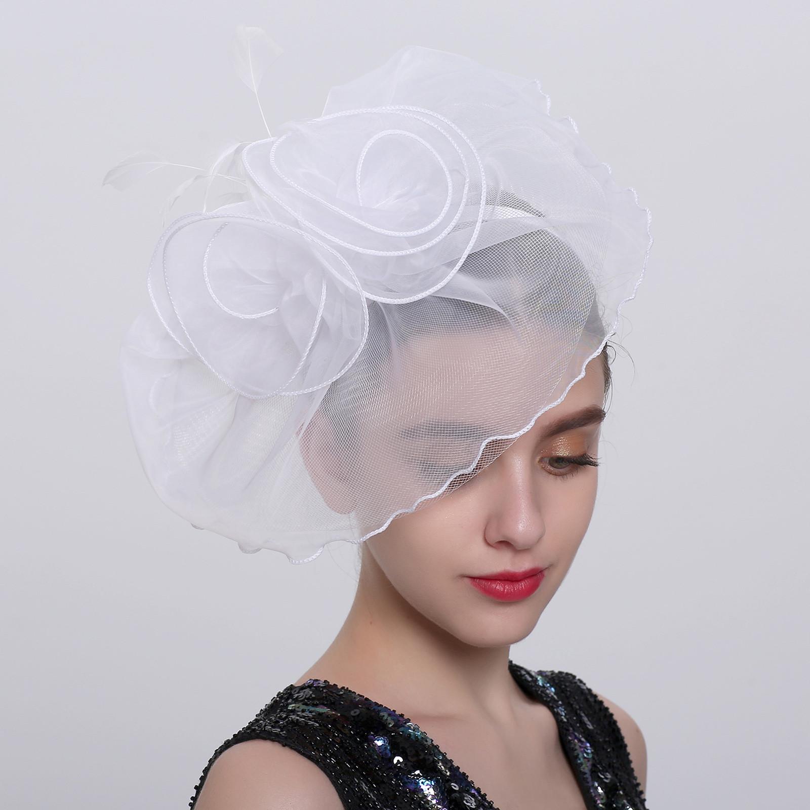 

Женская сетчатая шляпа для девочек, повязка на голову для коктейльной вечеринки, свадебная шляпа One Size белый
