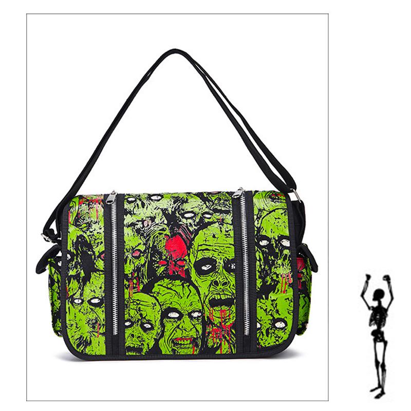 Schoolbag Men's Green Shelksbag Unisex Stylish Halloween Zombie Skull Crossbody Messenger Bag Luminous Waterproof Premium Quality Canvas Shoulder Bags
