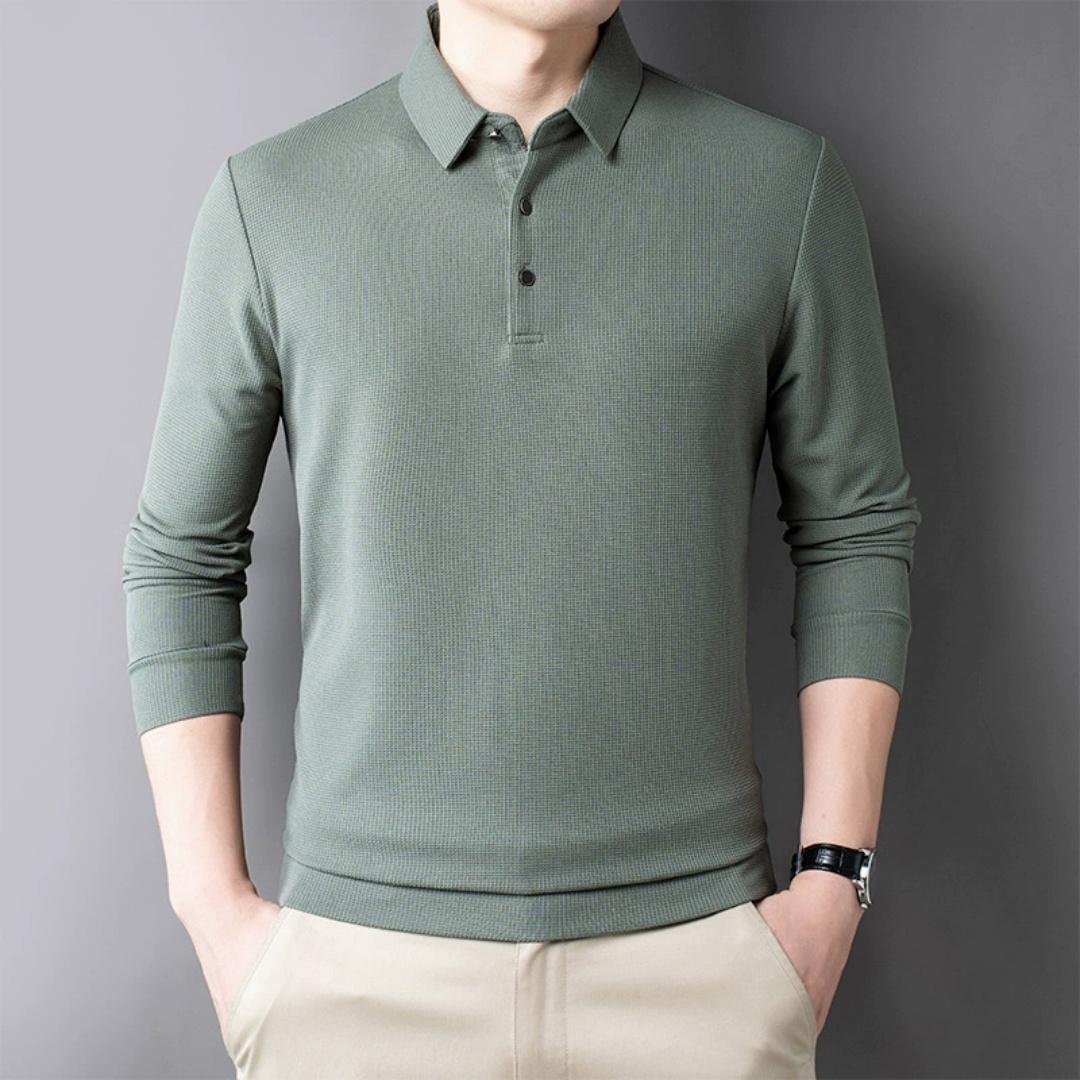 

Men s Long-sleeved T-shirt Spring and Autumn Solid Color Lapel Waffle POLO Shirt Casual T-shirt XXXXL світло-зелений колір