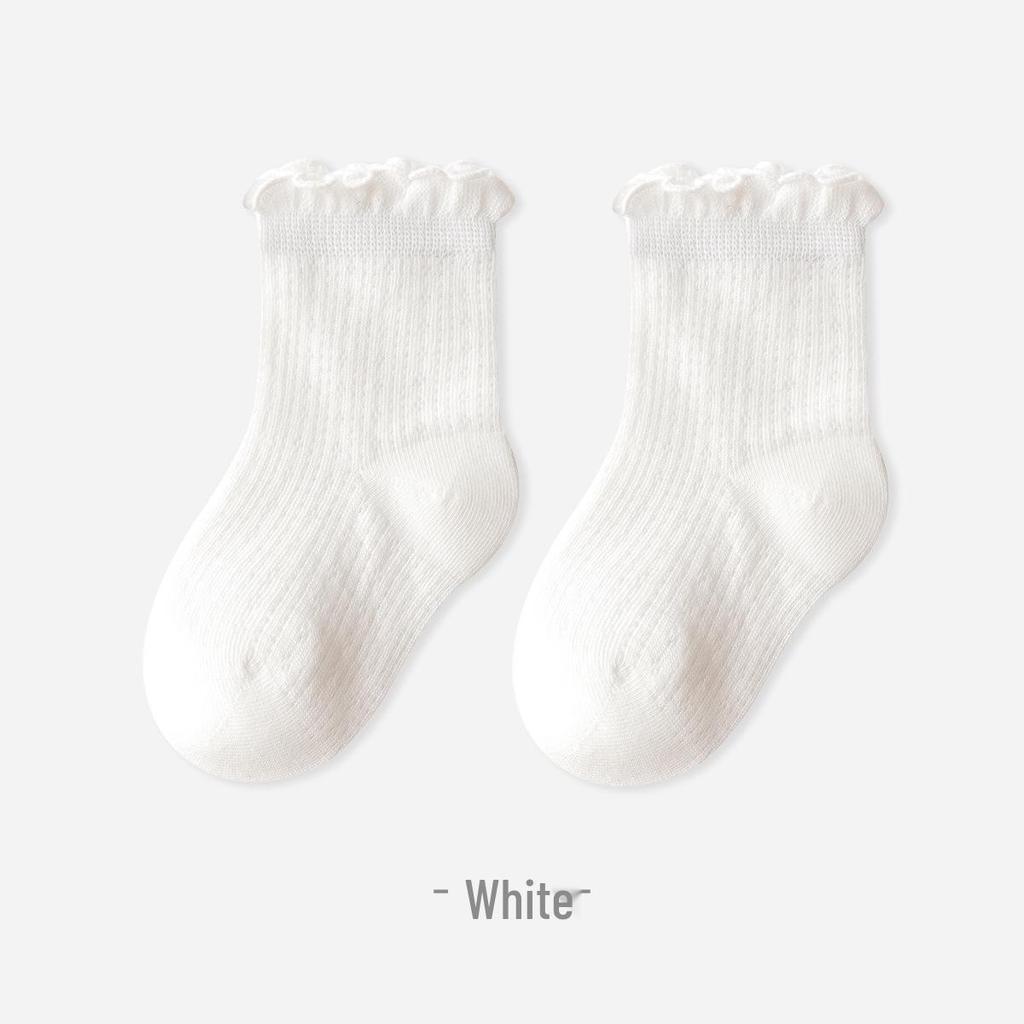 Summer Mesh Baby Socks: Thin, Combed Cotton, Solid Color, Lace Cuff, Class A, for Newborns