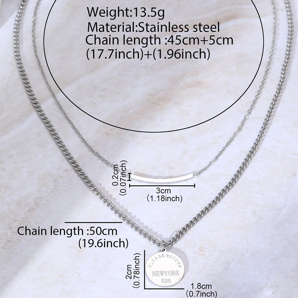 Stainless Steel Necklaces Vintage Temperament Geometric Circle Pendant Multilayer Chain Necklace For Women Zircon Party Gifts