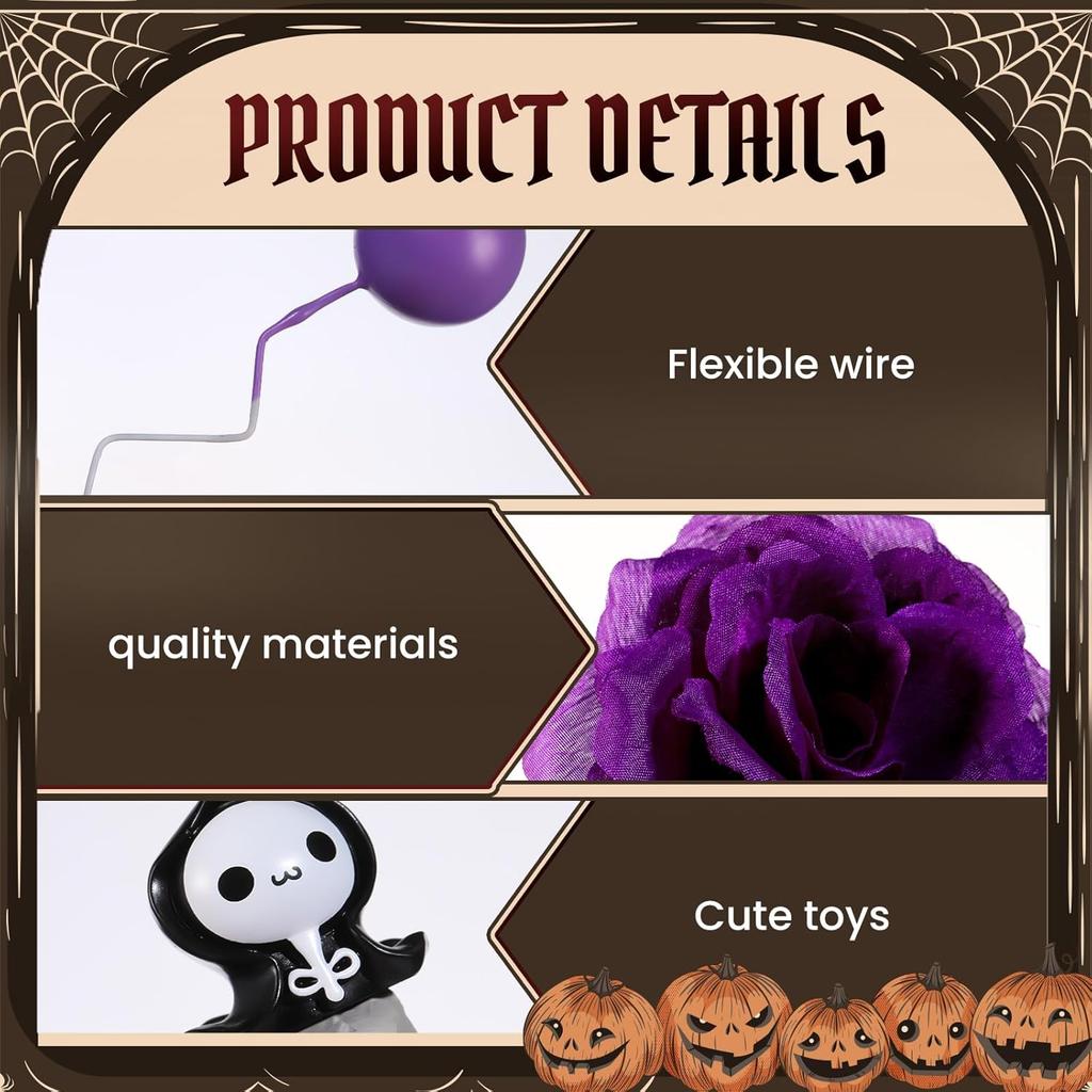 44pcs Halloween Cake Decorations Wednesday Addams Cake Mini Balloons Rose Flower Ghost Topper Gothic Cake Decorations