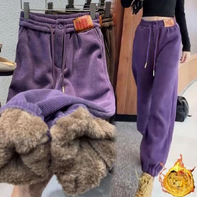 Women's Autumn and Winter Plus Size Corduroy Thickened Plus Velvet Feet Casual Pants