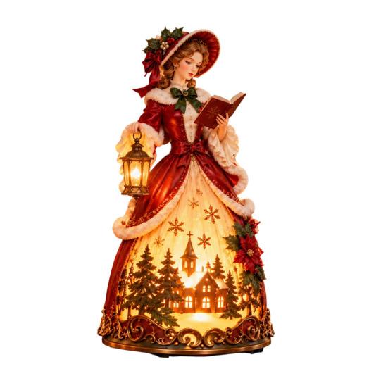 Birthday Present for Friends Christmas Carol Girl Desk Lamp, Resin Victorian Statue Night Light, European Style LED Hand Painted Figurine Gift