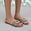 Large Size Flat Embroidered Slippers Women's Round Head Rhinestone Beach