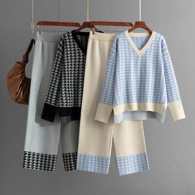 Autunno Inverno Lazy Wind Loose Collo Alto Maglione Tuta Donna Swallow Gird Manica Lunga Maglia Pantaloni Gamba Larga Due Pezzi Set