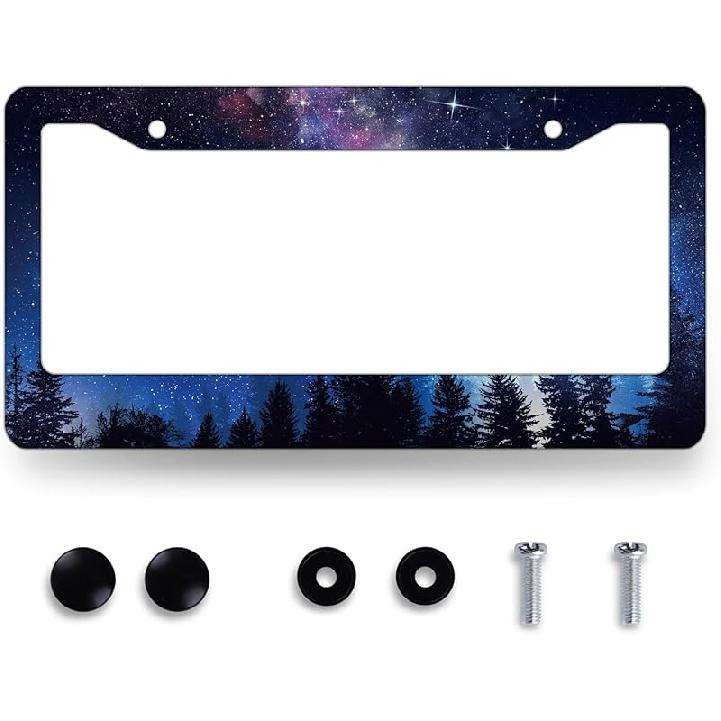 Hibiscus License Plate Frame Beautiful Tropical Flowers Floral License Plate Holder Colorful Stainless Steel Auto Parts Funny License Plate