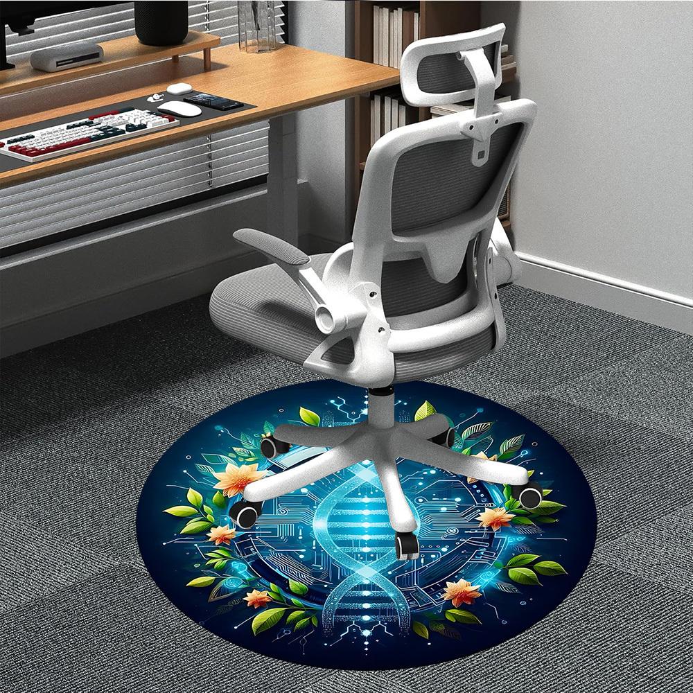 

1pc Flower Print Chair Carpet for Office, Round Polyester Mat, Indoor Decor for Office, Easycare Fabric, Washable Non-slip Area Carpet 80cm