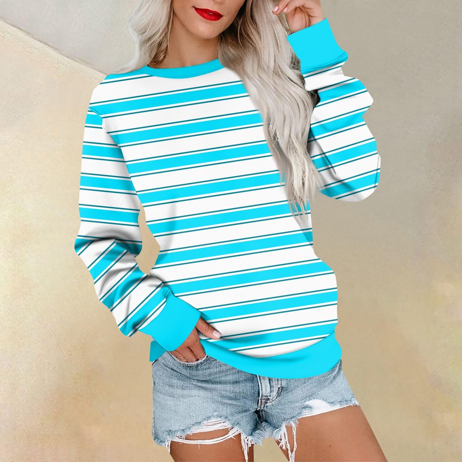 Свитшот с длинным рукавом для женщин с полосатым принтом — фото 8