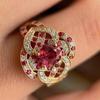Huitan Delicate Gold Color Women Ring Inlaid Oval Red Shiny CZ Fashion Accessories for Wedding Party Noble Engagement Jewelry