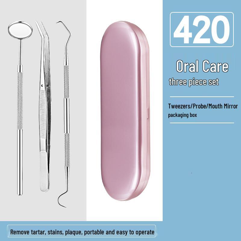 Dental Oral Care Tool Set: Stainless Steel Mouth Mirror, Probe, Tartar Remover, Toothpick