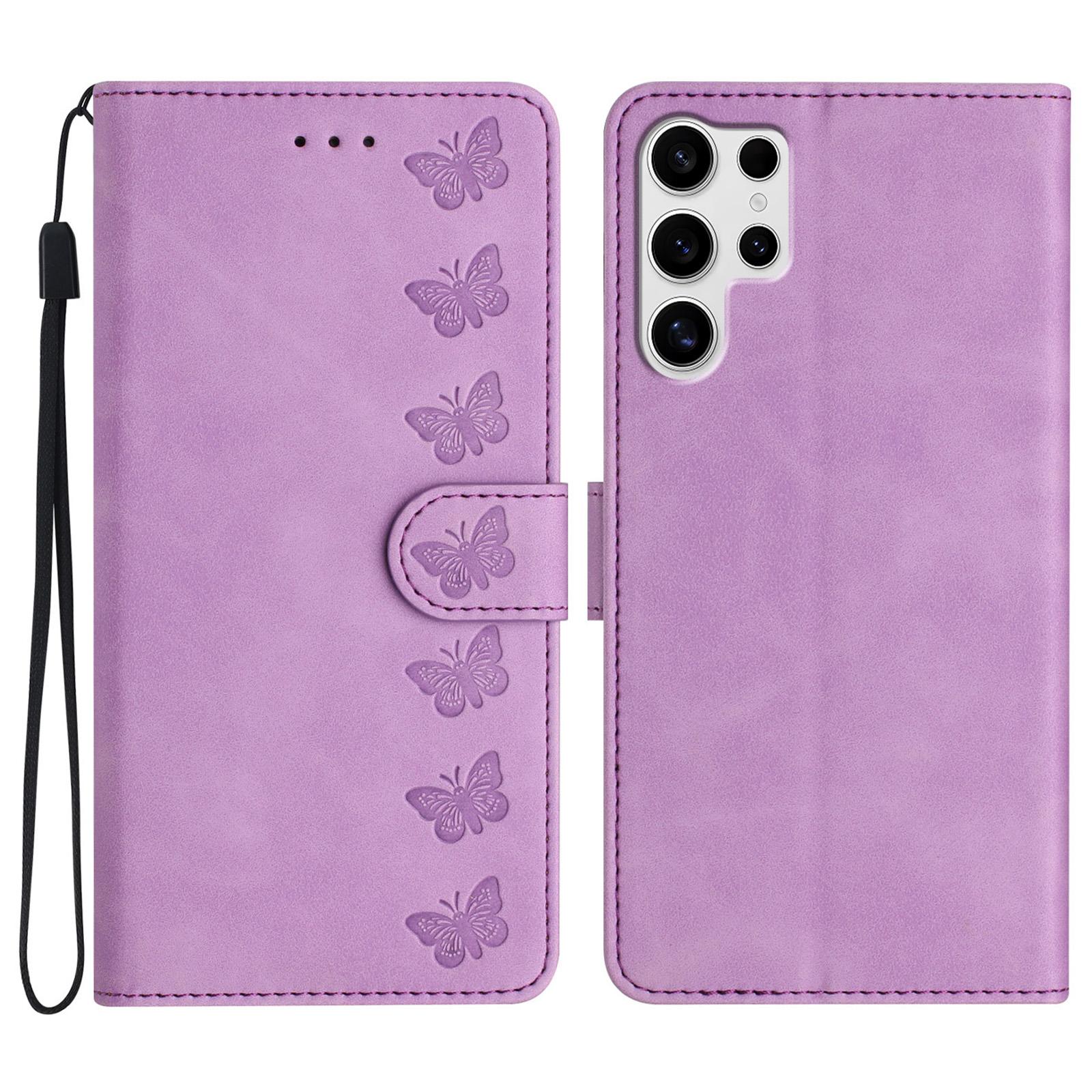 

For Samsung Galaxy S25 Ultra Case Imprinted Butterfly Leather Wallet Phone Cover D