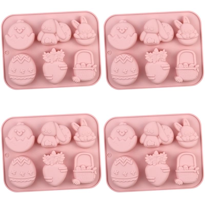 1/4Pcs Chocolate Candy Baking Tool Easter Bunny Egg Shaped Silicone Cake Cookies Mold For Easter Kids Birthday Party DIY Decor