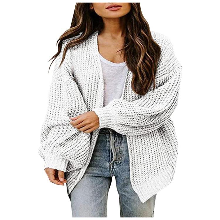 Cardigans Femininos - Cardigan de Tricô Grosso com Abertura Frontal Suéter Feminino de Caimento Solto Manga Longa Roupa Exterior Casual Outono Inverno Para Camadas