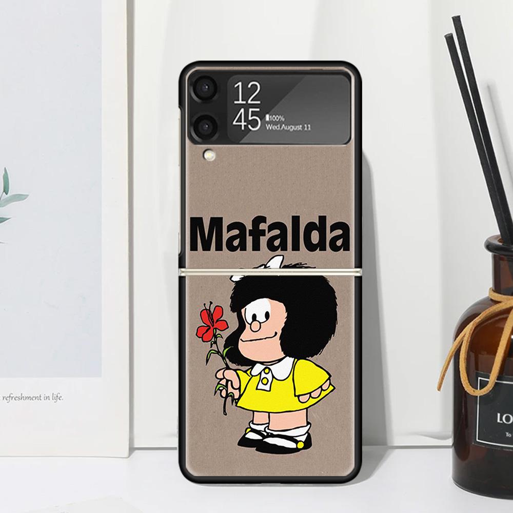 Mafalda Cartoon Phone Case For Samsung Galaxy Z Flip 7 Flip7 Zflip 6 Flip6 5 Flip5 4 Flip4 3 Flip3 5G Fundas Black Cover Galaxy