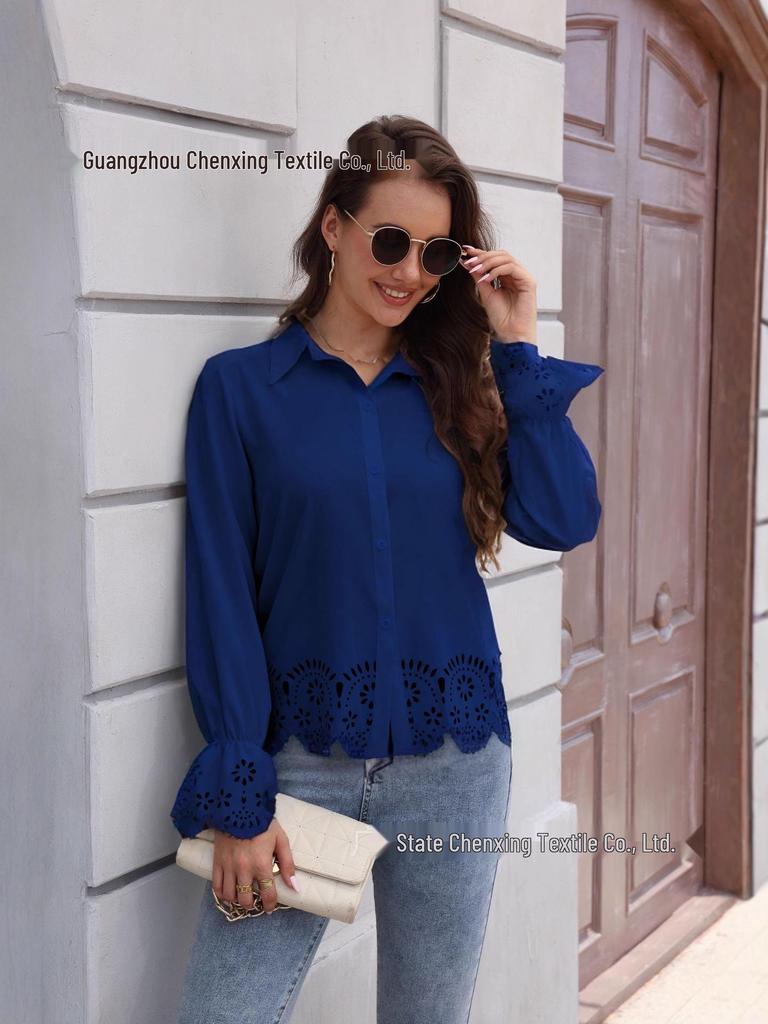 Elegante Damenbluse mit langen Ärmeln und Hohlmuster