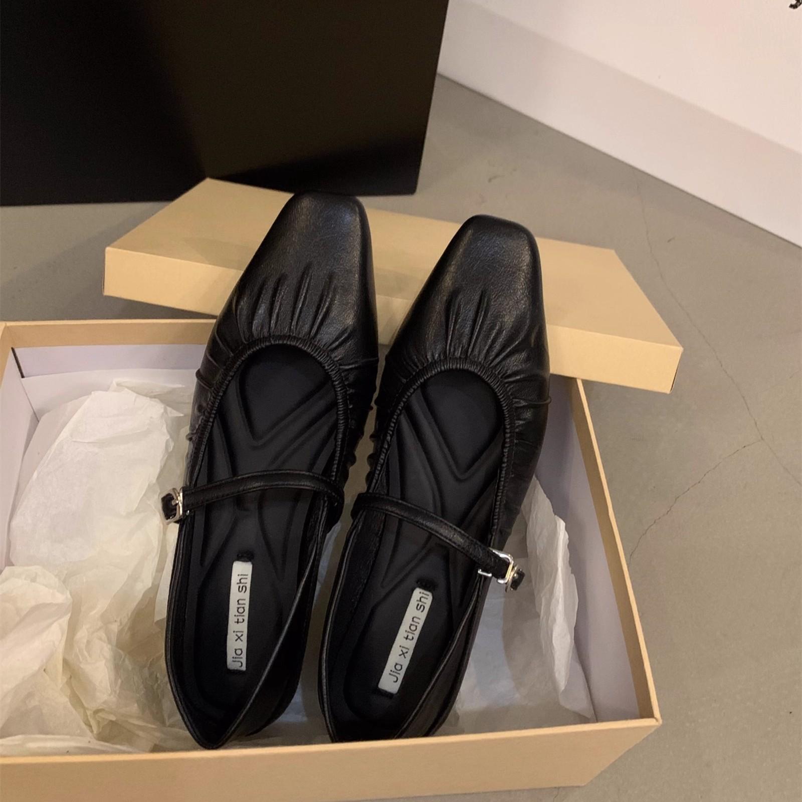 

Французские туфли Мэри Джейн на плоской подошве серебристого цвета, женская обувь весна и осень 2025 года, новая весенняя юбка, нежные вечерние туфли 35 чёрный