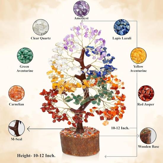 Crocon Seven Chakra Christmas Decoration Gemstone Tree Feng Shui Figurine Money Bonsai Good Luck Reiki Healing Crystals Ornament Sculpture 10-12