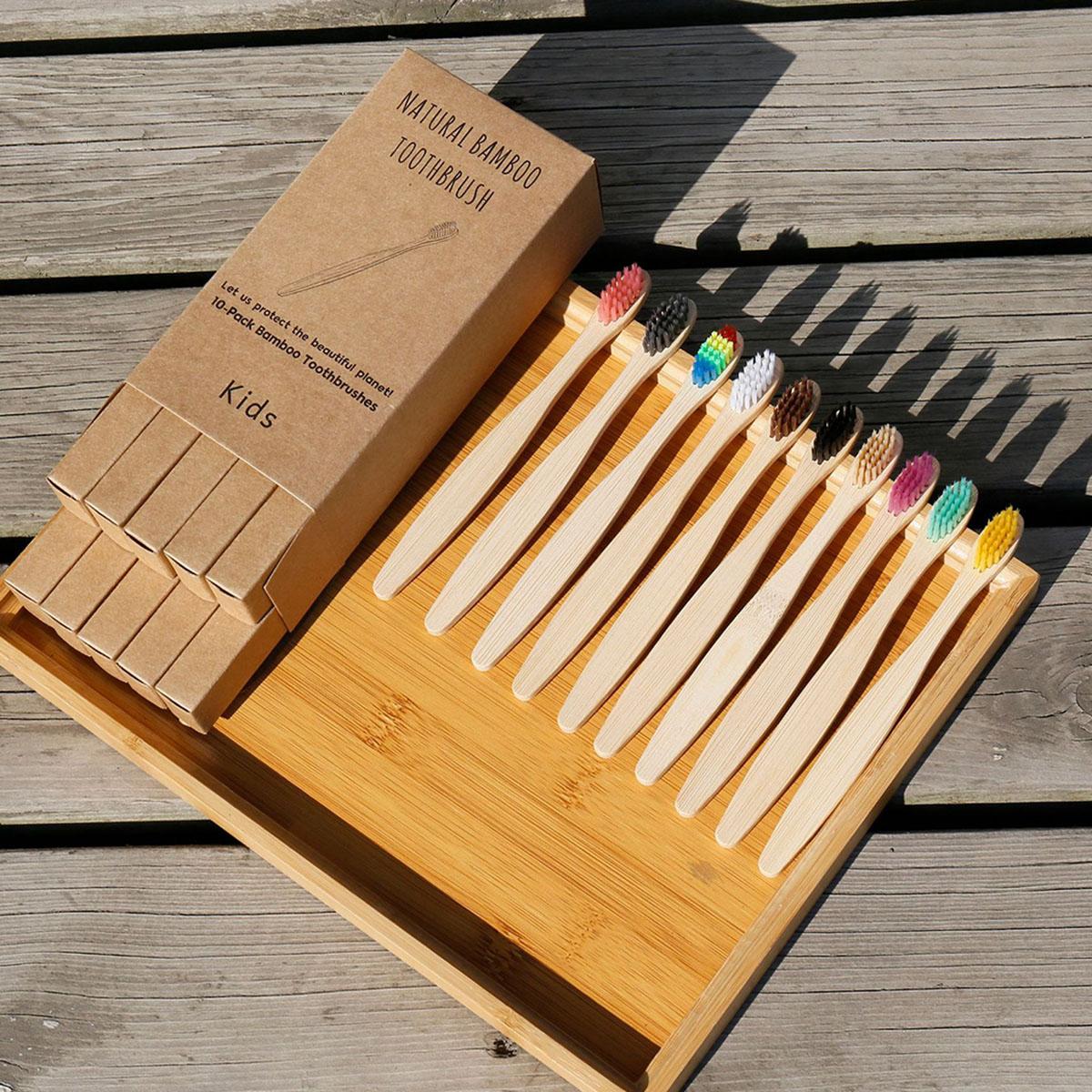

10pcs Adult Box Bamboo Toothbrush Bamboo Charcoal Soft Hair Toothbrush Degradable and Reusable Disposable for Use