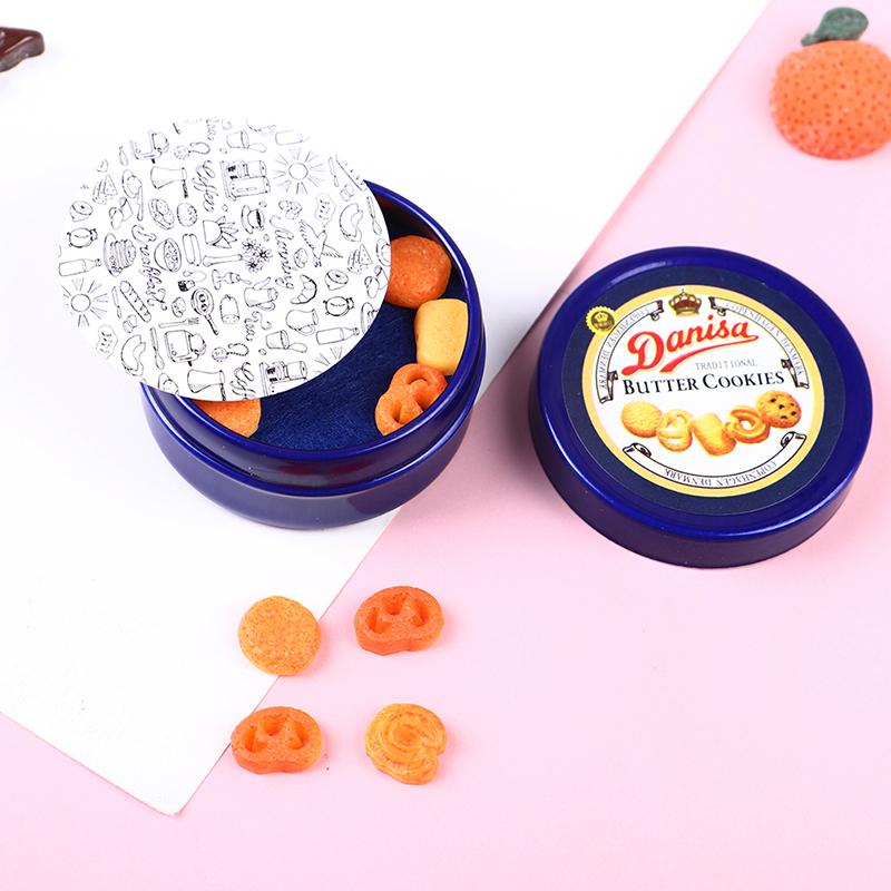 1 יחידות 1/12 בית בובות מיניאטורי קוקי דנית כחול סט קופסת פח אביזרי מטבח