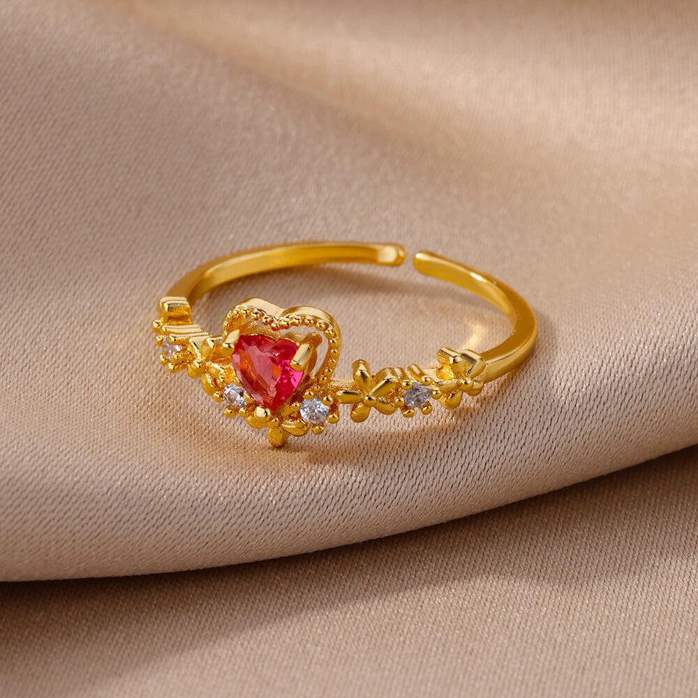 Zircon Heart Rings For Women Stainless Steel Adjustable Heart Ring Trend Wedding Jewelry anillos
