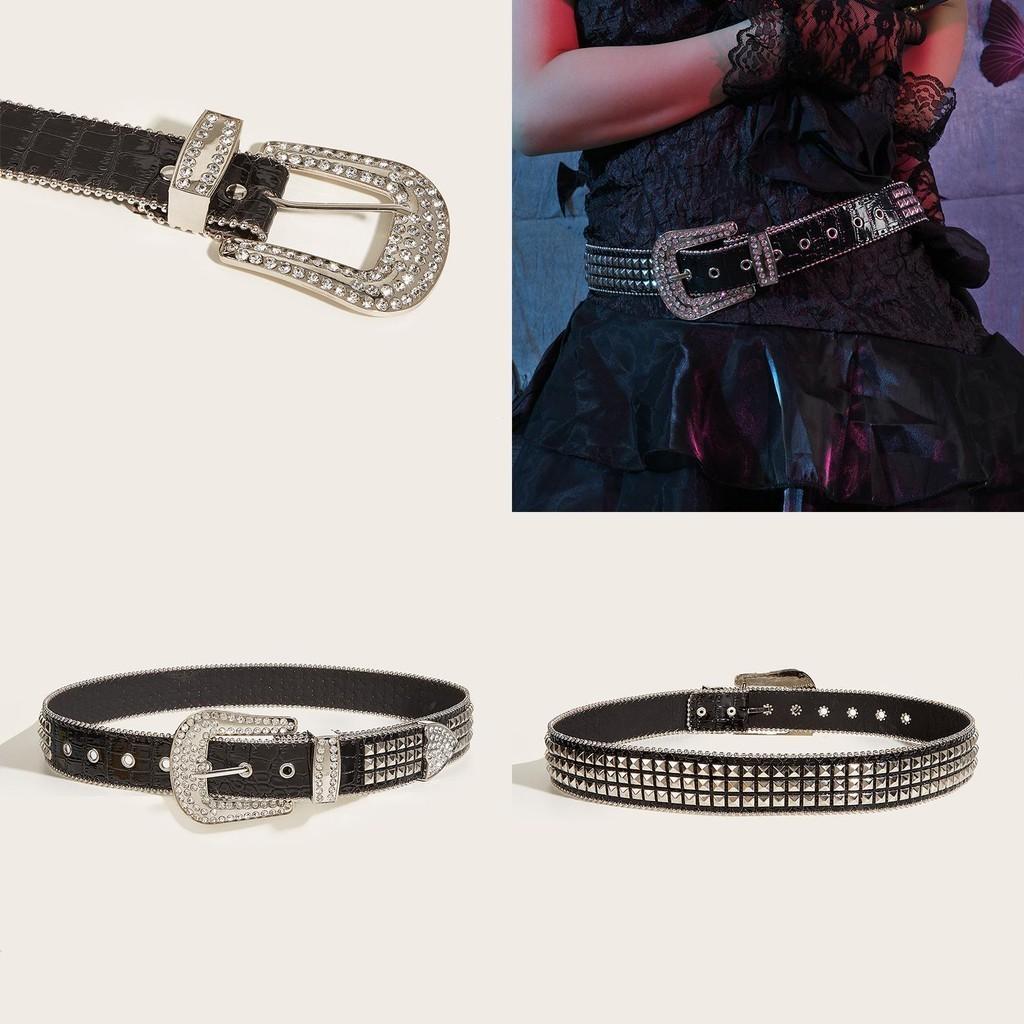 European And American Fashion Water Diamond Buckle Wide Waist Belt For Women With Ins Style Decorative Punk Jeans Belt