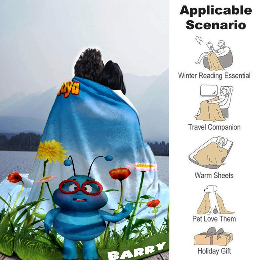 Barry Blue Bee Maya The Bee Cartoon Character Print Flannel Blanket Soft Warm Throw Blanket for Sofa Bed Living Room