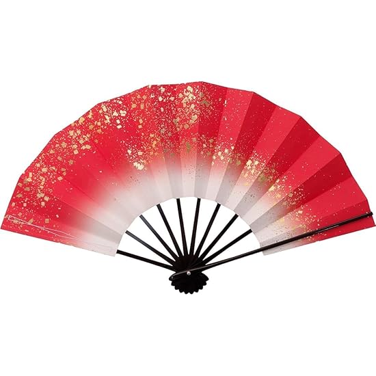 Dancing Fan, Galaxy, Red, 9.5 Sun, Black Lacquered Ribs, for Dance