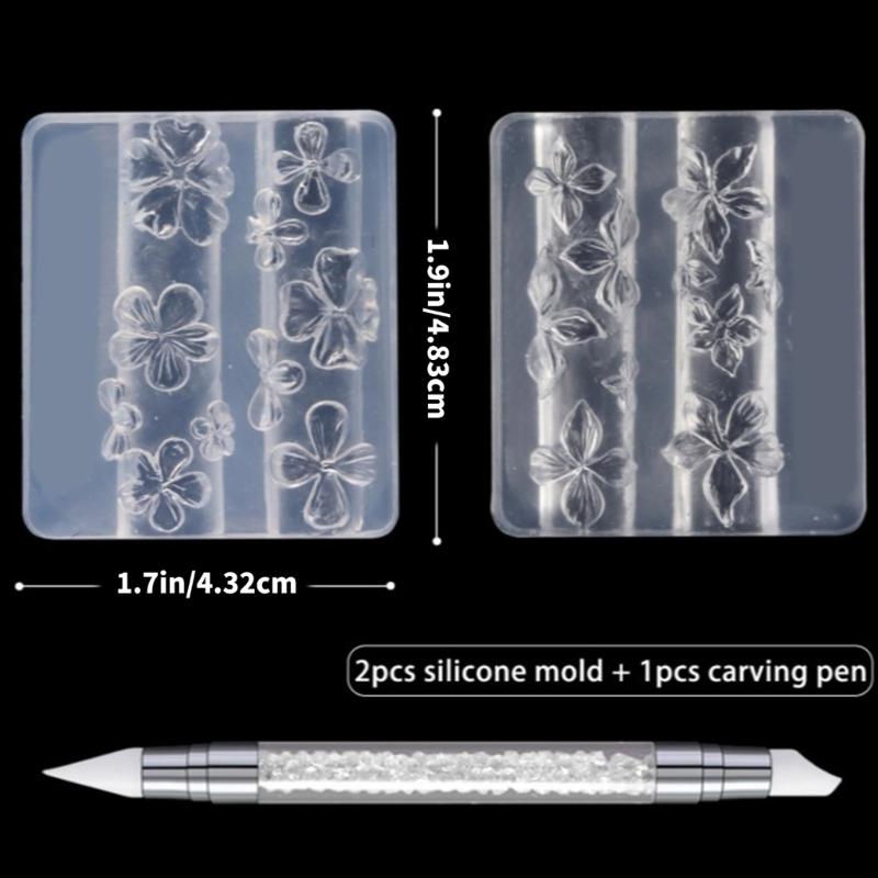 Professional 3D Floral Nail Molds Set With Silicone Sculpting Pen For Epoxy Resin Art Creations And Nail Art