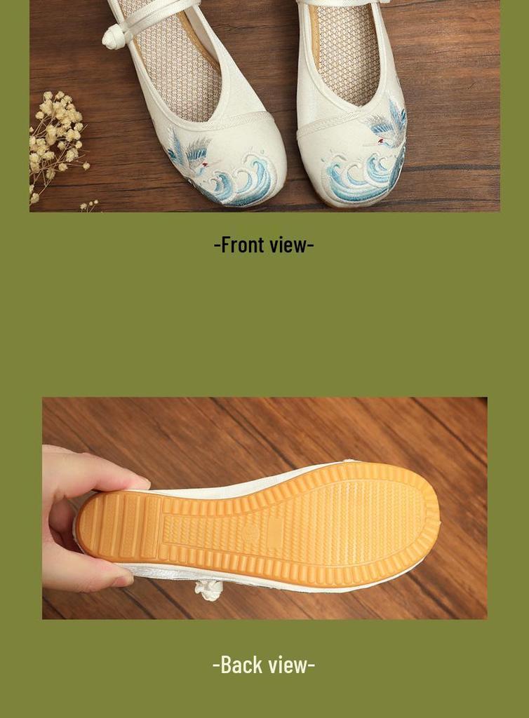 Ru Yan Retro Old Beijing Embroidered Hanfu Shoes for Women - Traditional Chinese Style Dance Flats