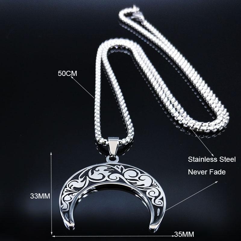 2026 Fashion Flower of Life Moon Stainless Steel Necklace for Women Silver Color Necklaces Pendants Jewelry Colgantes N591S02