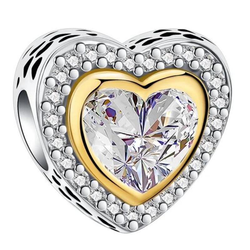 Copper Full Diamond Charms Colorful Heart Blooming Rose Round Beads Pendant Fit Original Bracelets Necklace Jewelry