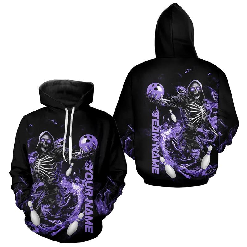 Fashion Grim Reaper Graphic Bowling Hoodies For Men Custom Name Team Name 3D Printed Sweatshirt Casual Oversized Pullovers Tops