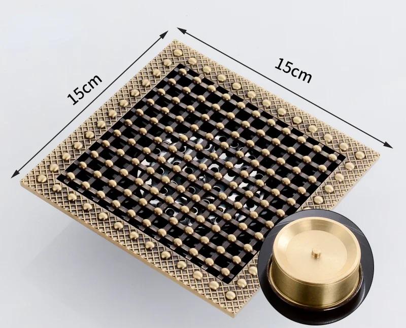 

Antique Anti Odor Floor Drain 15*15cm Outdoor Balcony Bathroom Drain Cover Anti Insect Solid Brass Drains Large Drainage