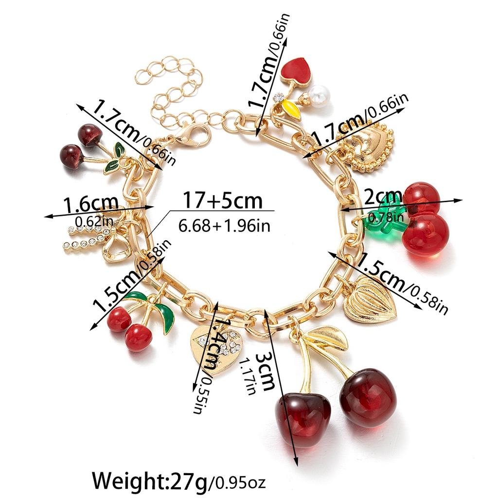 1 Pulsera de Cereza Dulce y Linda con Sencillo y Versátil Lazo de Amor y Pulsera con Borla