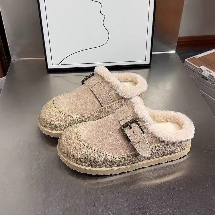 Baotou drag fleece women's shoes 2025 winter new soft-soled cork non-slip thick-soled fluffy slippers women's round head