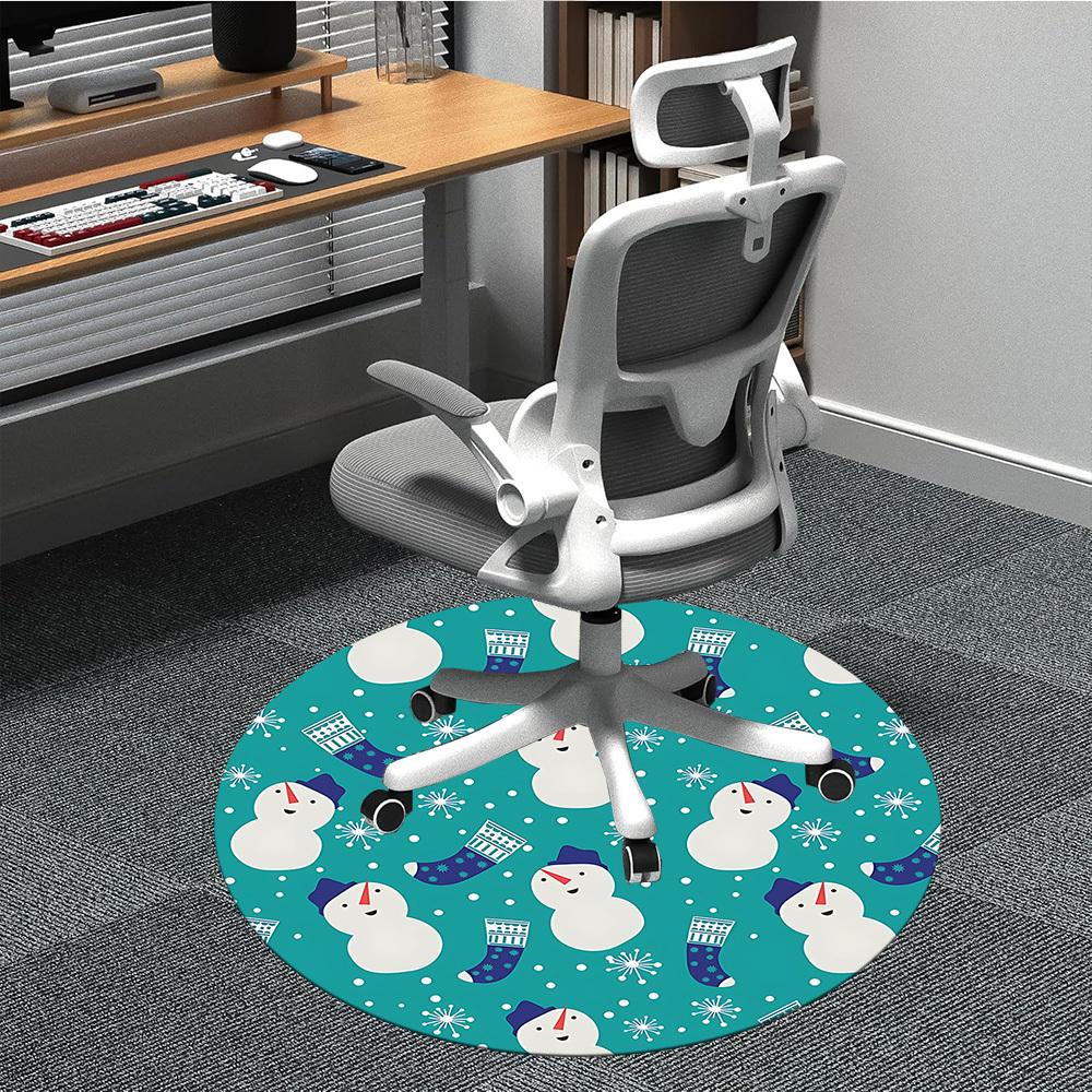 1pc Snowman Pattern Chair Carpet for Office, Round Non Slip Durable Large Size Office Carpet, Suitable for Office