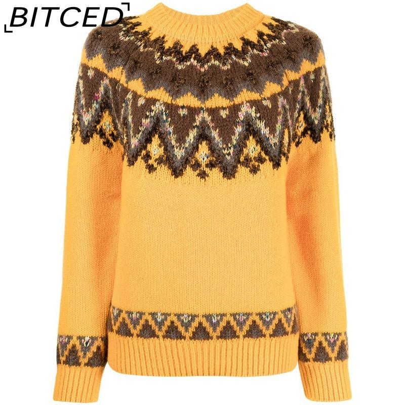 BITCED Women's Sweater - O-Neck Color-Blocked Oversized Fashion Pullover Knit