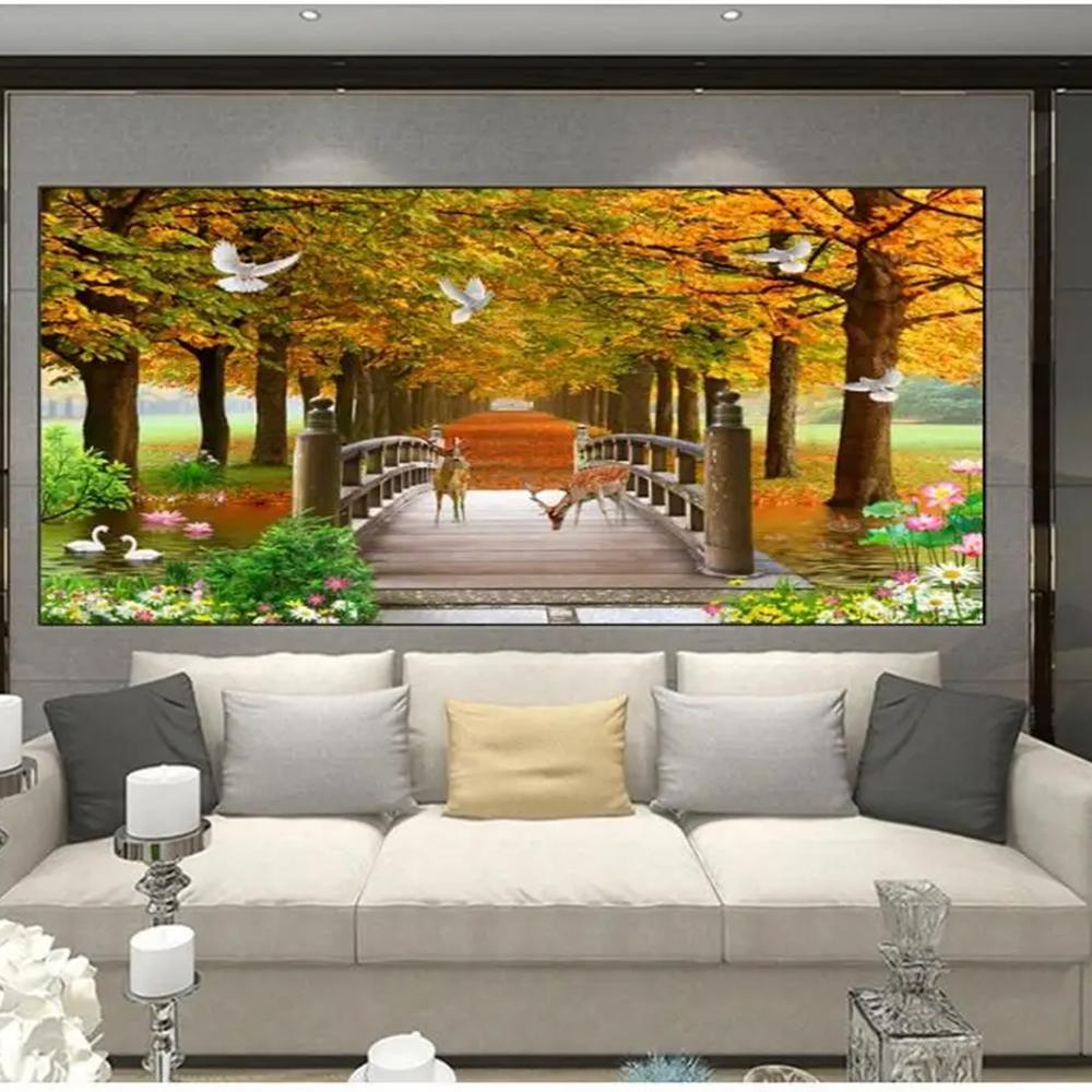 Golden Tree Avenue Forest Scenery Living Room Home Decor 3d Wall Murals Wallpaper