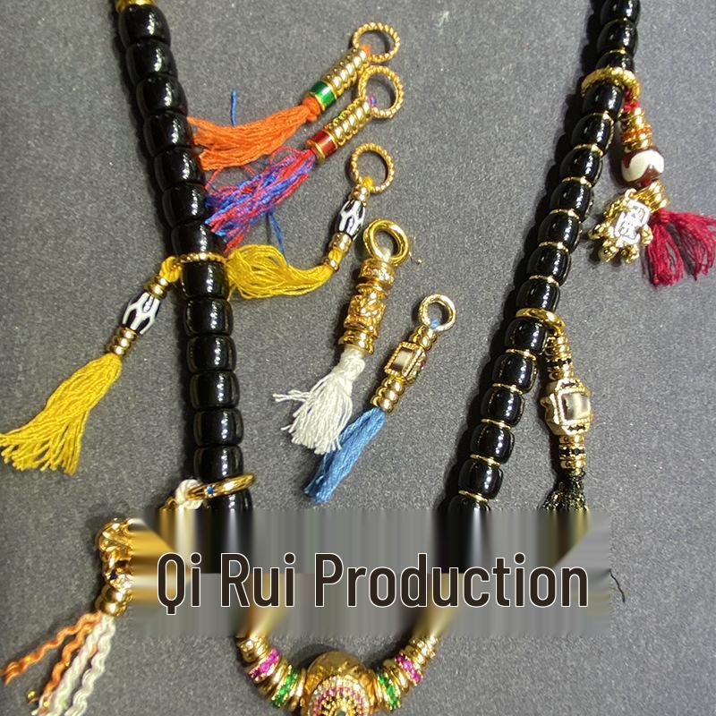 High-End Black Gold Dzi Inlay 108 Bead Pendant Necklace Accessory