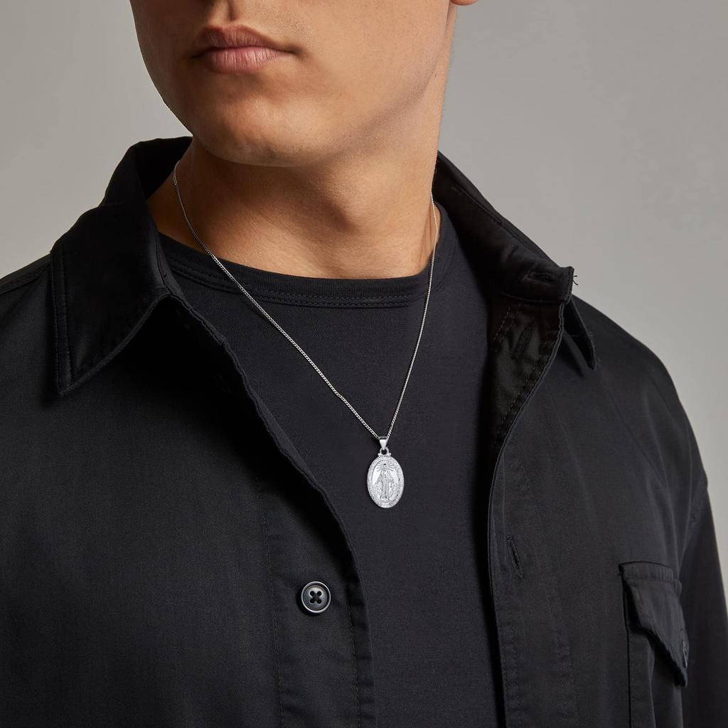 [ChicSilver] Virgin Mary Necklace, Women's, Sterling Silver 925, Miraculous Medal Pendant, Men's, Cross, Amulet, Accessory
