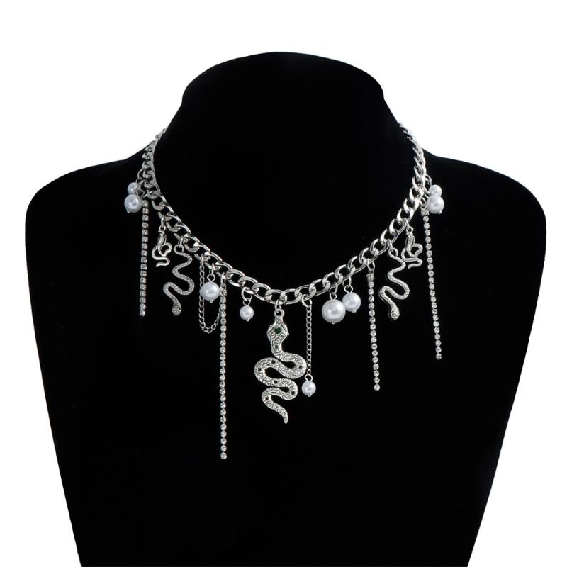 Elegant Snake Pearls Pendant Necklace Fashionable and Unique Statement Jewelry Tassels Necklace Present for Women Girls