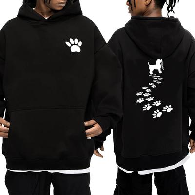 Heißer Verkauf Hunde Pfotenabdruck Grafik Doppelseitig Bedruckte Hoodies Streetwear Männer Frauen Herbst Winter Locker Fleece Unisex Sweatshirts