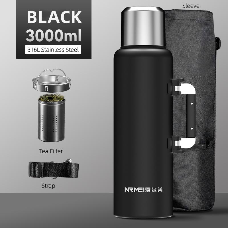 Stainless Steel Water Bottle with Handle, Portable Sports Bottle, Leakproof, BPA Free, Large Capacity, Thermos with Handle