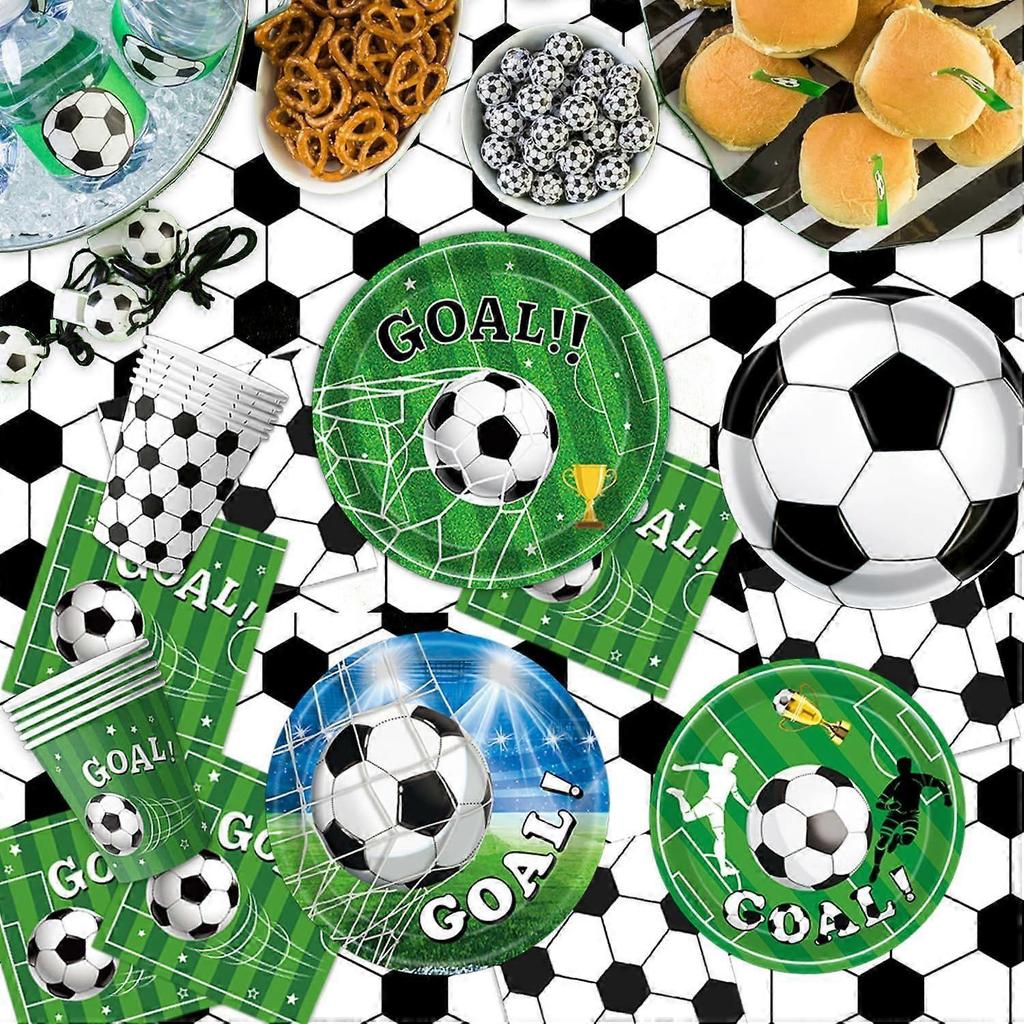 Soccer Birthday Party Decorations Include Plates, Napkins, Cups, Cutlery, Banner, Balloons, Tablecloth, Cake & Cupcake Toppers for Sports Soccer Theme