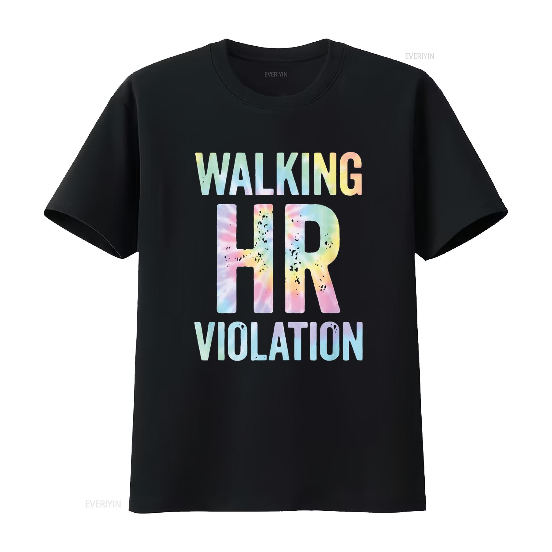 

Vintage Walking HR Violation Human Resources Nigh Tie Dye T Shirt vintage Washed Top For Everyday Wear Casual graphic Versatile 4XL