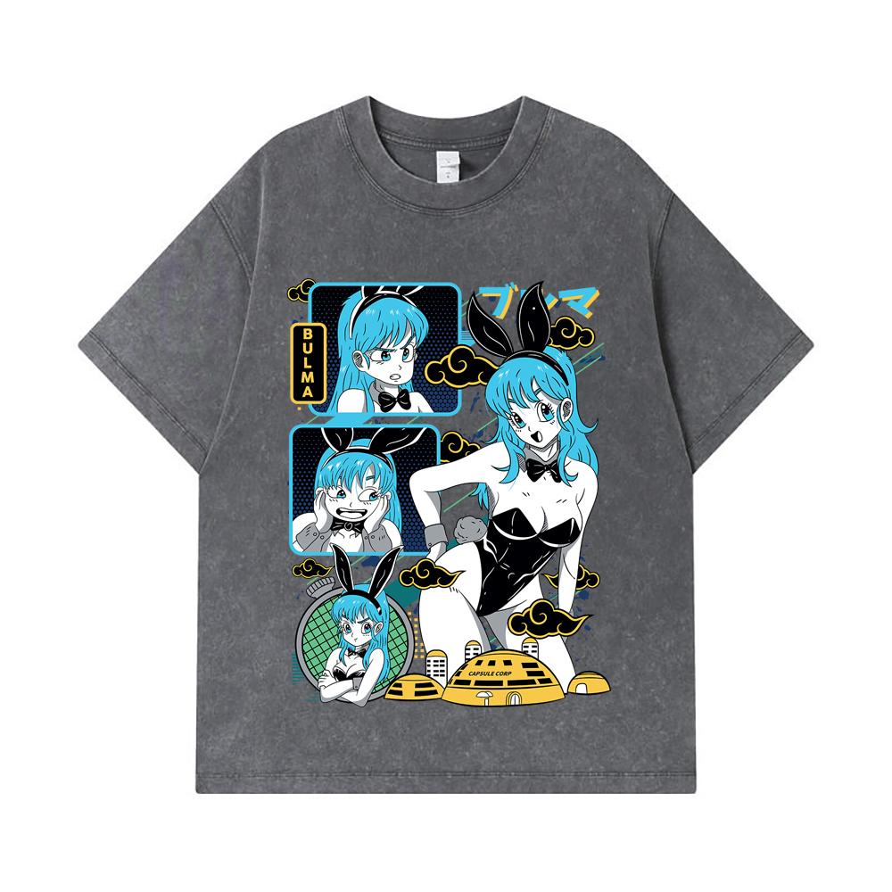 275 GSM Washed T-shirts 100% Cotton Dragon Ball V9 Bulma Print Unisex Heavy Cotton T Shirt